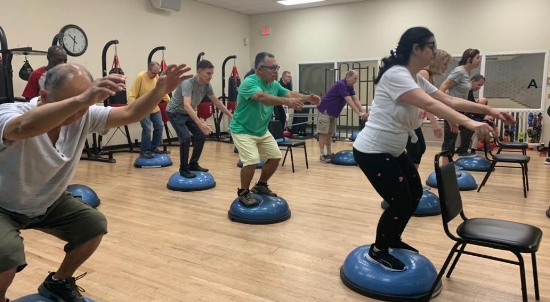 Exercise group working out