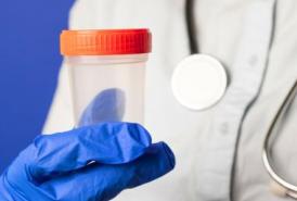 Doctor holding a stool sample container
