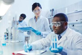 Three researchers in a lab