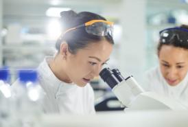 Two women researchers in a lab