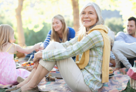 Group on people sitting outside