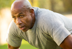 A man catching his breath after running