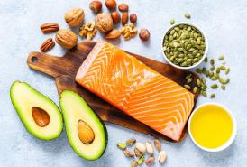 Delicious looking salmon, avocado, nuts and more