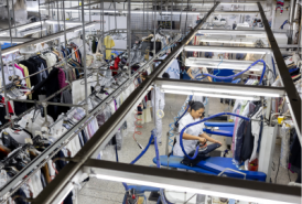 an overview shot of a dry cleaner's backroom