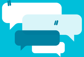 Speech bubbles superimposed on a blue background