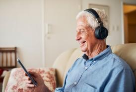 Man listening with headphones