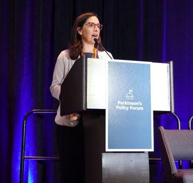 Andi Lipstein Fristedt speaking at Parkinson Policy Forum