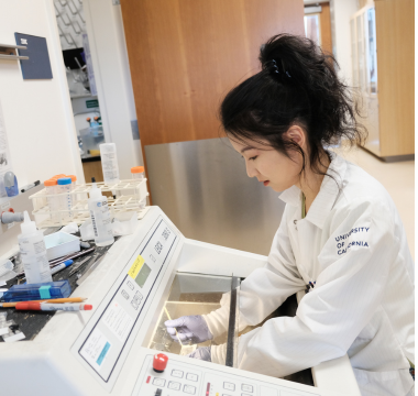 Dr. Huang working in lab