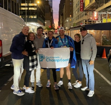 Jamie and Wendy Harrison with family after marathon