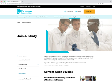Screenshot of Join A Study landing page
