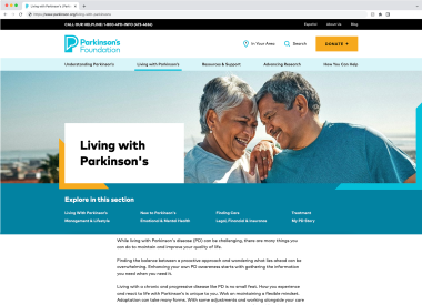 Screenshot of Living with PD landing page