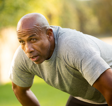 A man catching his breath after running