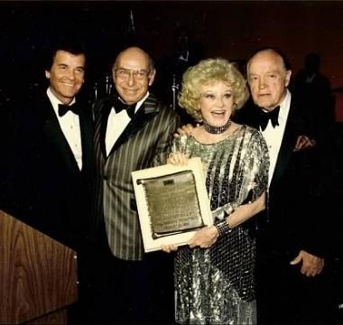 Dick Clark, Nathan Slewett, Phyllis Diller and Bob Hope at the National Parkinson Foundation gala