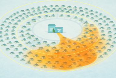 a graphic showing how dry cleaning chemical can impact neighboring houses