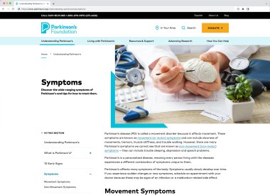 Screenshot of Symptoms landing page