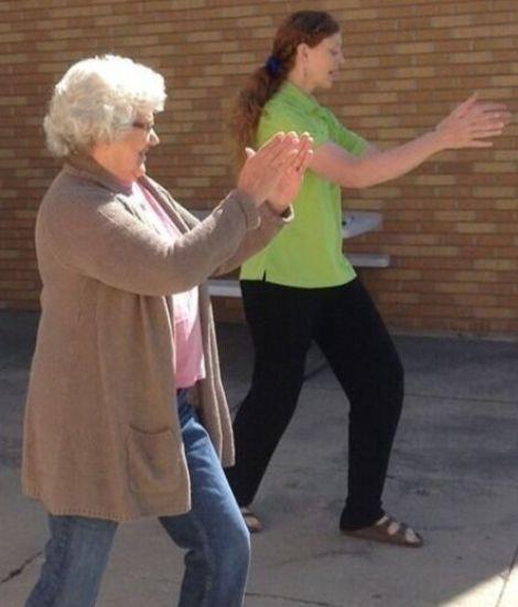 Two ladies exercising together