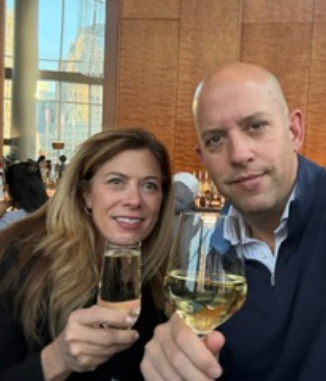 Jen and Rocky enjoying a glass of wine