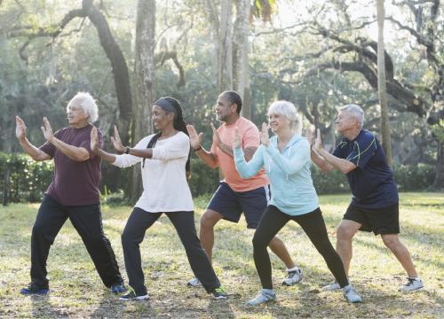 Group exercising outside