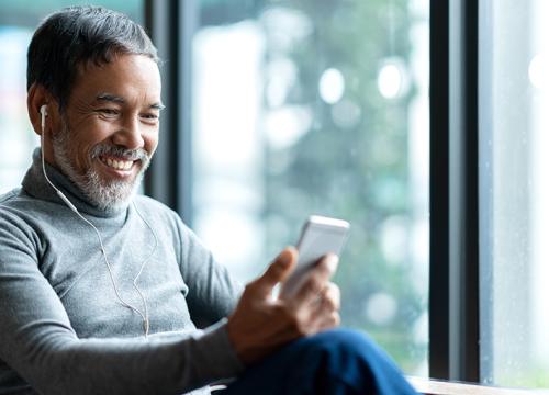 Man listening to a podcast