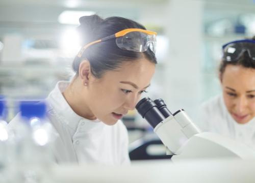 Two women researchers in a lab