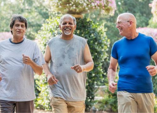 People having fun while exercising outside