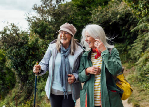 Two women hiking together