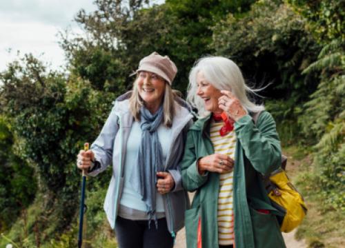 Two women hiking together 