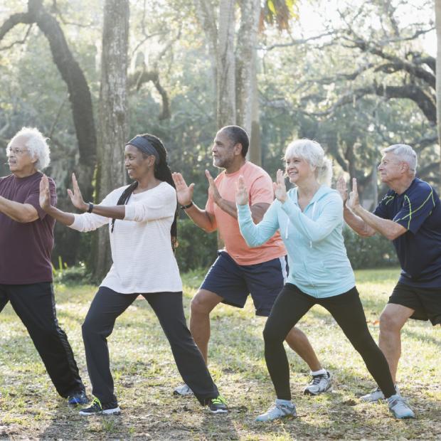 Group exercising outside