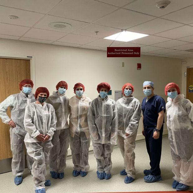 Dartmouth care team in hospital suits