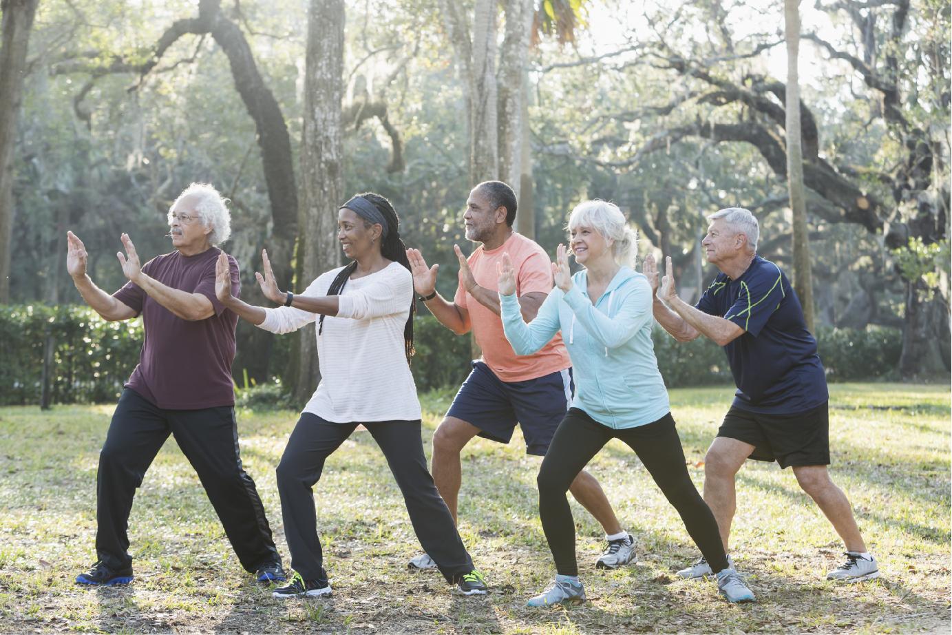 Group exercising outside