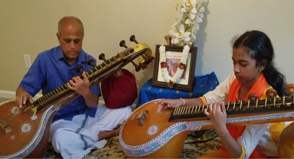 Sumedha and daughter playing the Veena