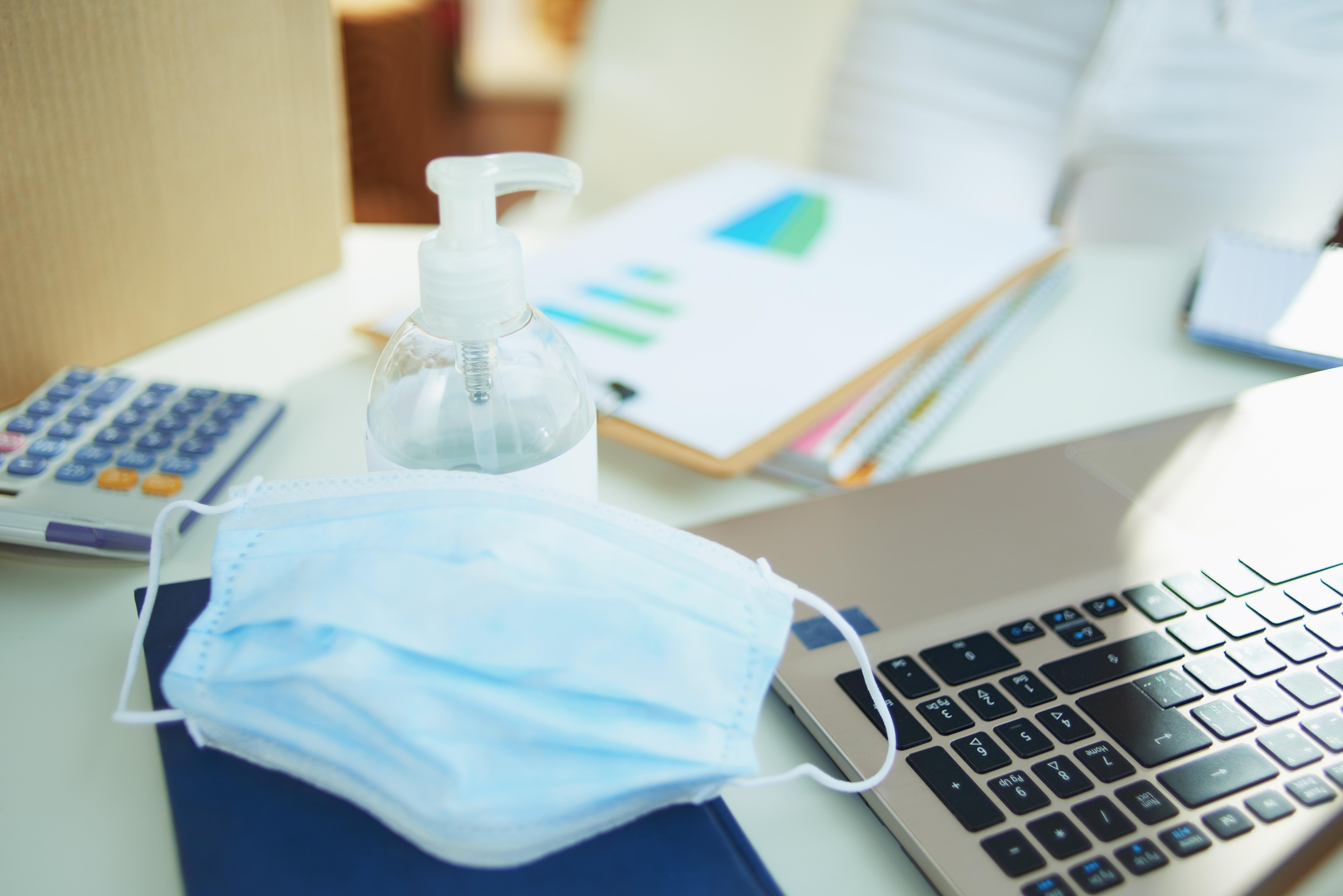 Desk with purel and masks