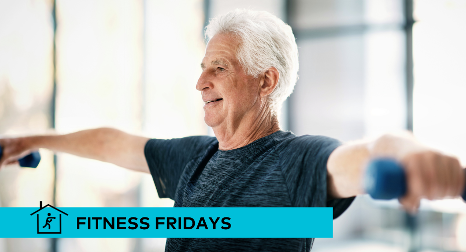 A man lifting two weights in a T motion