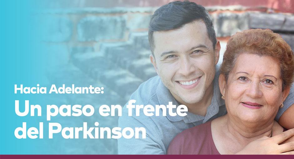 Mother and son on an event banner for Hacia Adelante