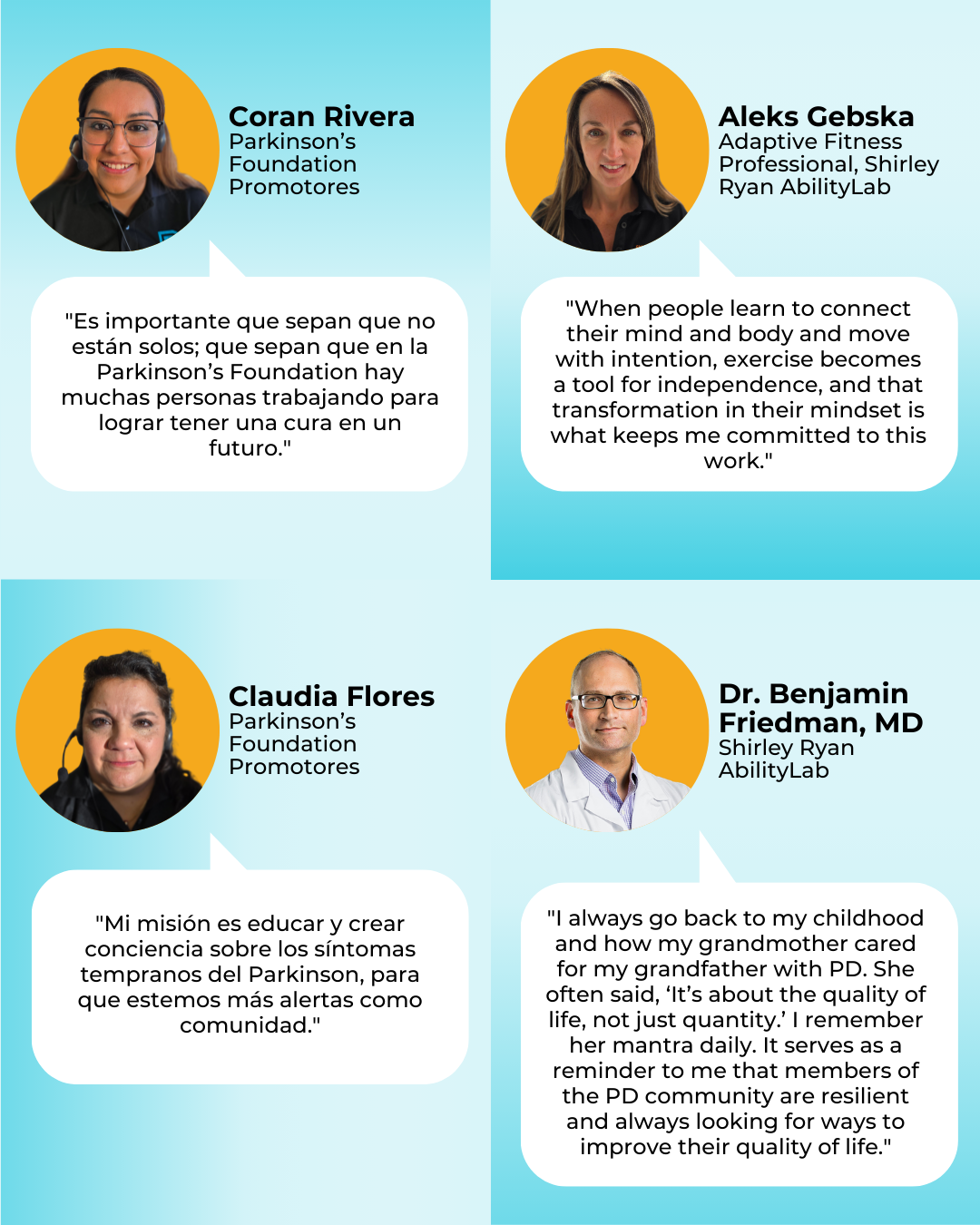 Healthcare workers headshots and quotes