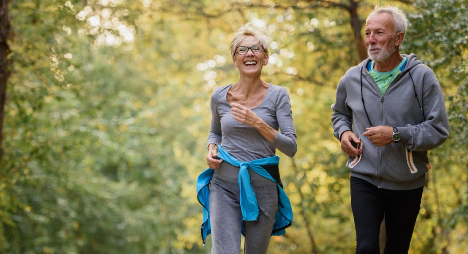 Older couple jogging together