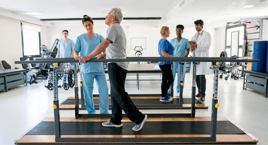 Patients in a physical therapy session