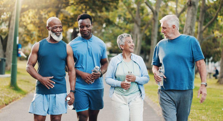 4 people walking outside for exercise