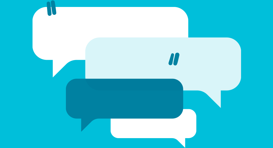 Speech bubbles superimposed on a blue background